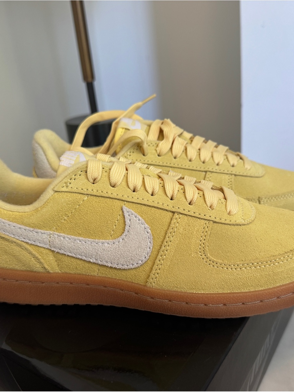 Nike Yellow Suede Sneakers with Cream Swoosh and Gum Sole